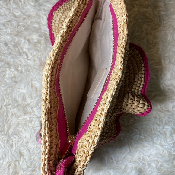 Joey Ruffle Raffia Clutch- BTB Los Angeles hot pink purse - Picture 2 of 7